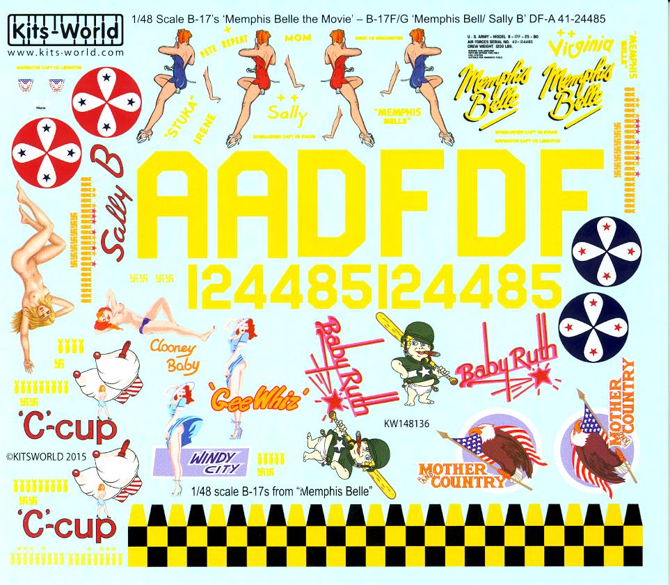 Kits World Decals 1/48 B17 FLYING FORTRESSS from the Movie MEMPHIS BELLE